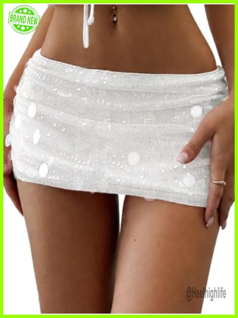 Sequin Low Waist Mini Skorts with Built-in Shorts for Party Club